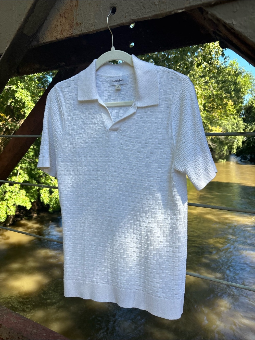 Goodfellow & Co White Textured Polo with Open Placket